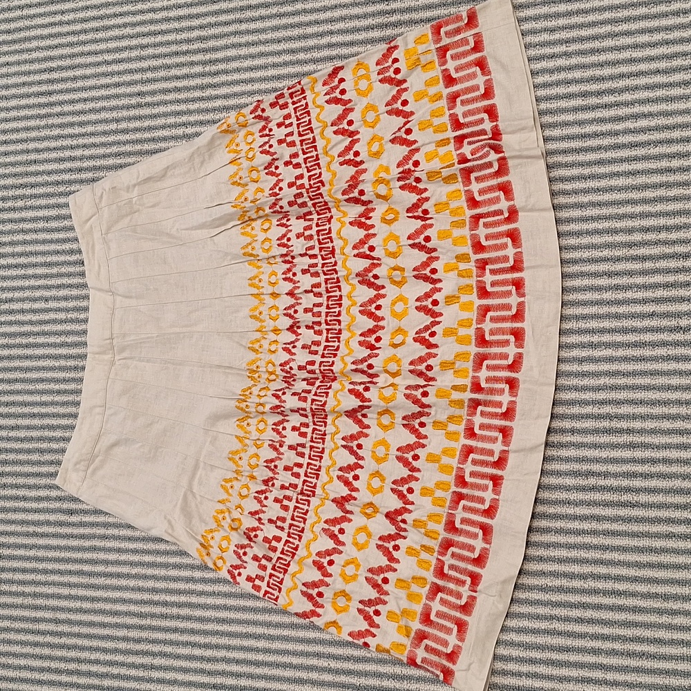 Peter Nygard Linen Blend Summer Embroidered A-Line Skirt